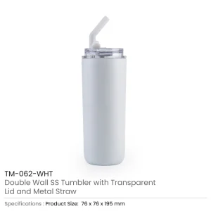 Double Wall SS Tumblers with Transparent Lid and Metal Straw - 500ml - Image 11