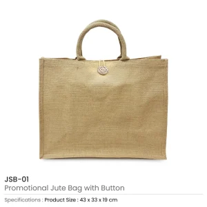 Reusable Jute Shopping Bags with Button Closure - Image 3