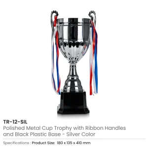 Metal Cup Trophies with Removable Ribbon Attached to Both Handles - Image 9
