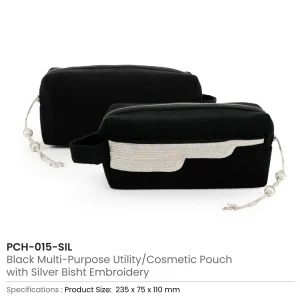 Black Multi-Purpose Utility & Cosmetic Pouch with Bisht Embroidery - Image 7